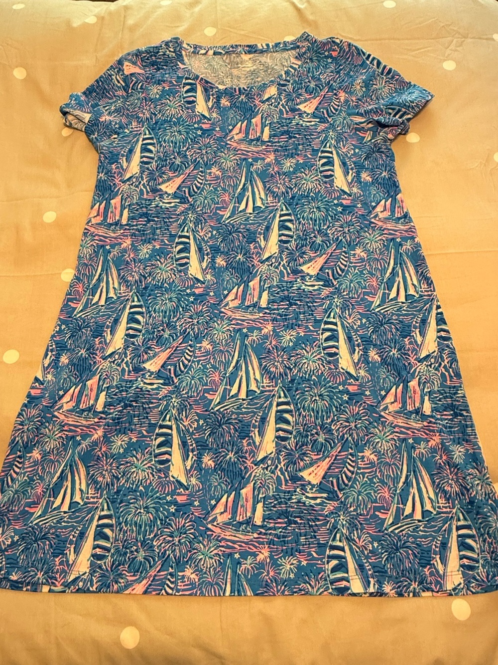 Lilly Pulitzer Blue Sailboat Print Casual A-Line Dress
